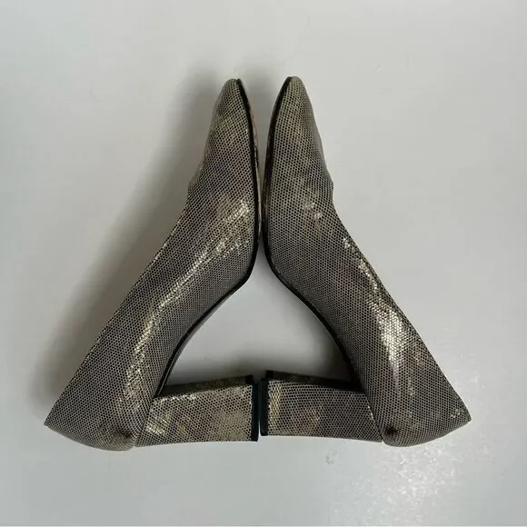 Vintage 90s Stuart Weitzman Snakeskin Reptile Gold Tan Pumps Heels Shimmer 6 6.5 - Picture 7 of 11